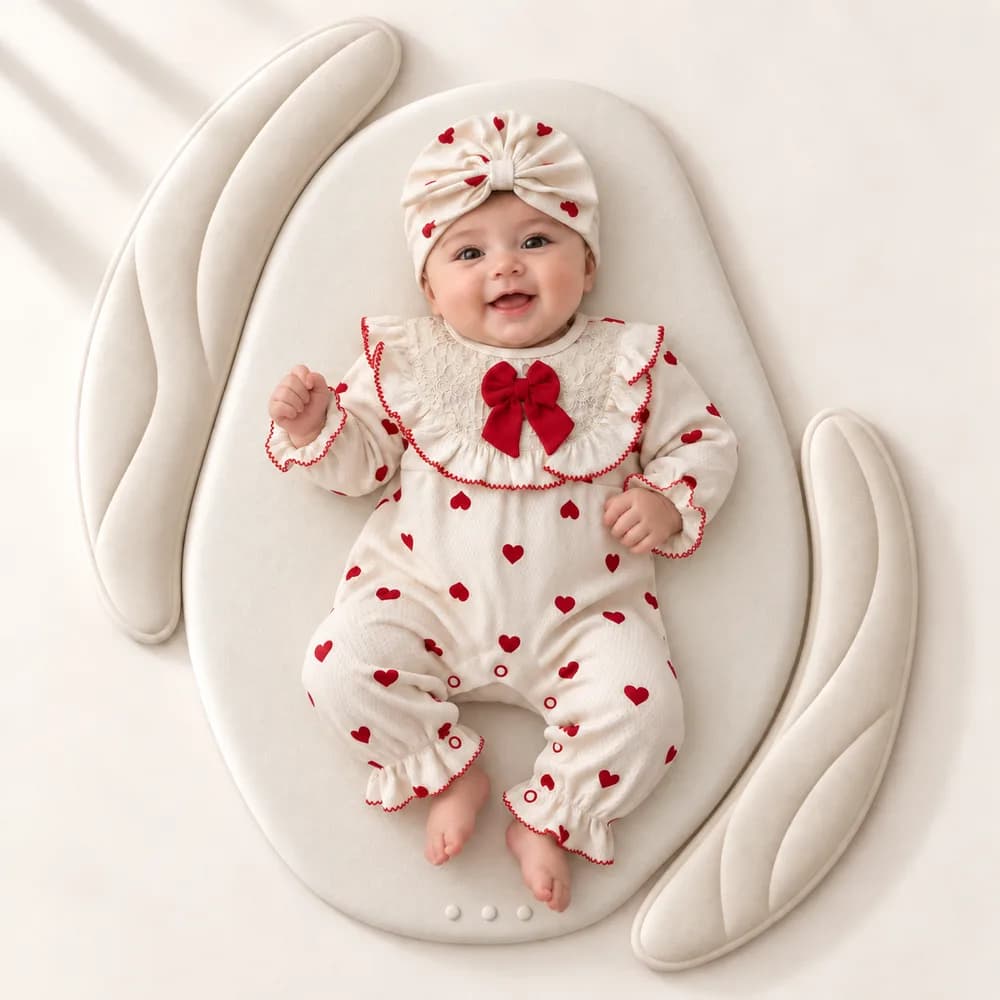 Dors-bien « Cœurs Rouges » + Turban — Blanc